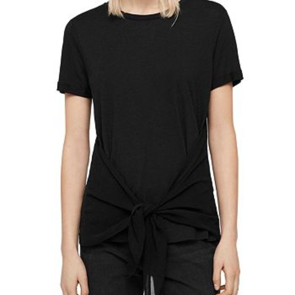 All Saints - "Yato Tie-Front Tee" - Black